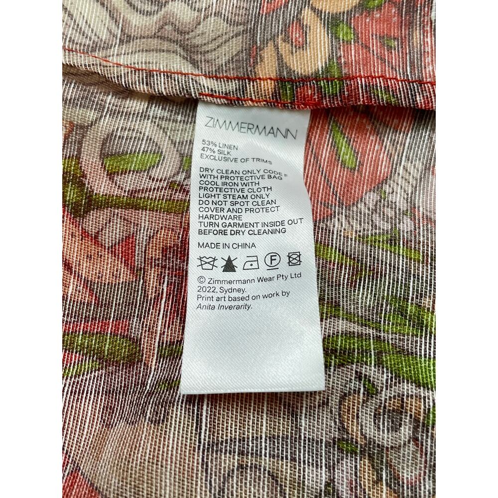 Zimmermann Kaleidoscope Zodiac Aries Top Shirt Red Orange Floral Linen Silk 0P - Picture 8 of 10